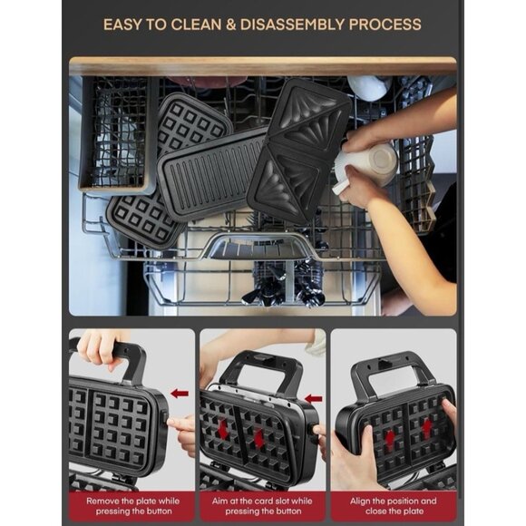 3-in-1 Waffle Sandwich Panini Maker Removable Plates 1200W Grill *Damaged box* - Picture 13 of 14